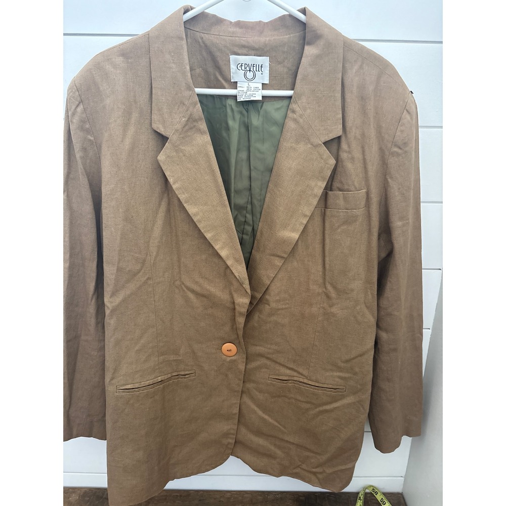 Cervelle Vintage Tan Brown Linen Blend Single Button Blazer Jacket LM300 Large